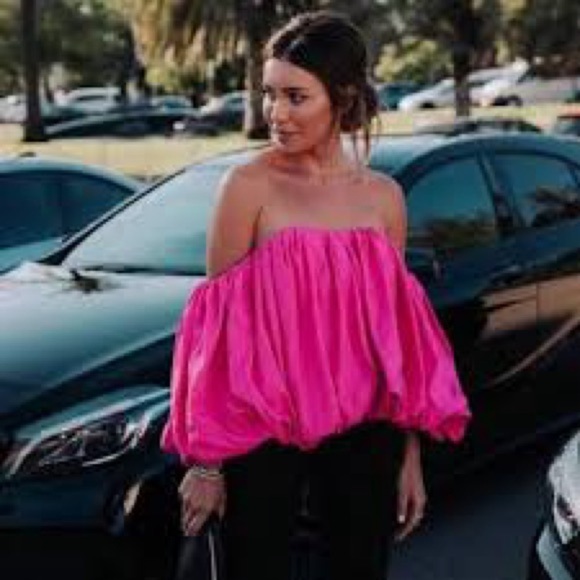 Acler AUS Franklin Magenta Off the Shoulder Pleated Bubble Top AU Fashion Week 4 - Picture 2 of 14